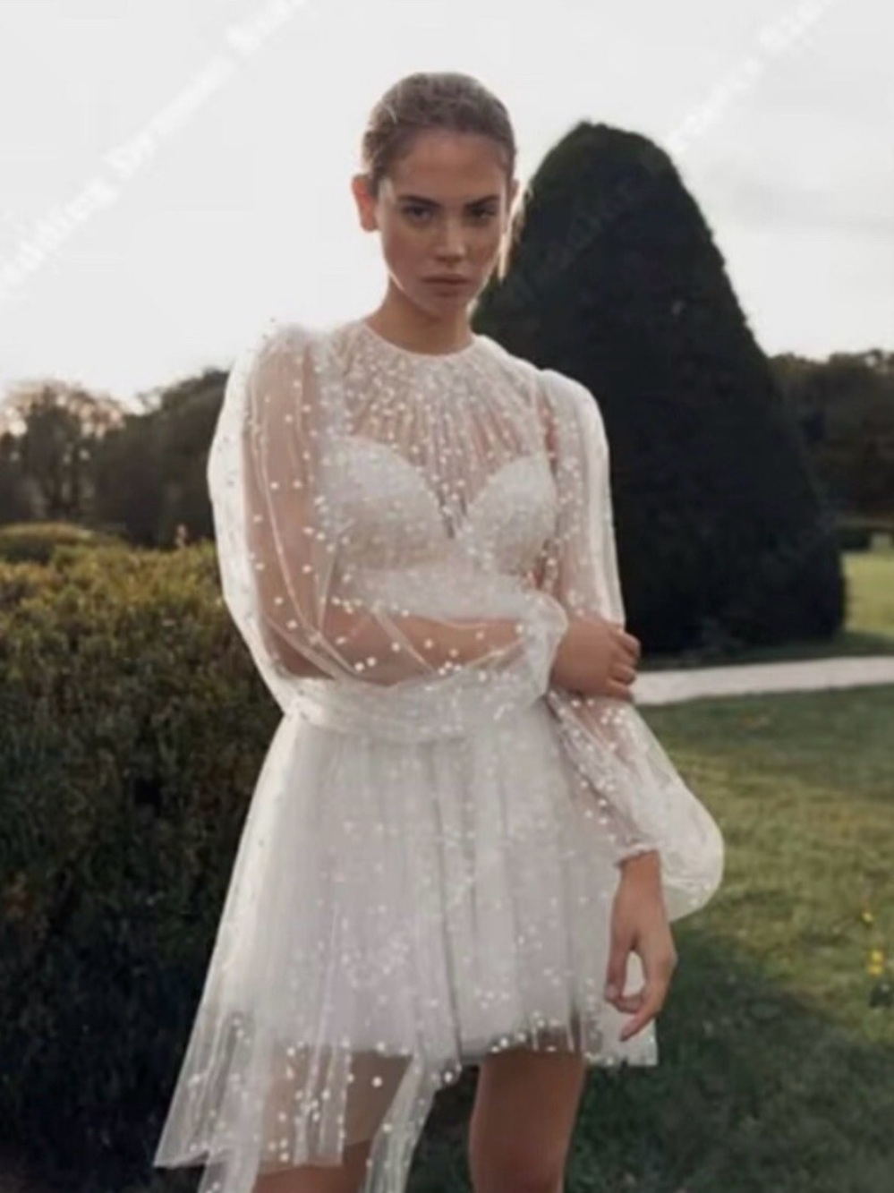 Elegant Ivory Swiss Dot Tulle Mini Dress